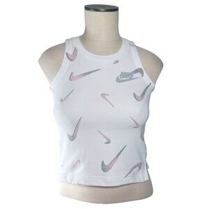Nike Youth Big Girls White and Pink French Terry Swoosh Tank Top Pink / Gray EUC
